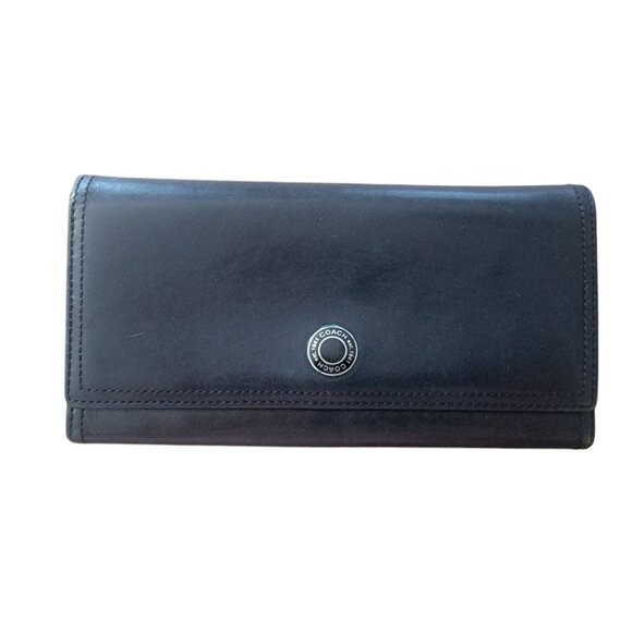 Coach vintage black leather accordion long continental style wallet - Picture 1 of 13